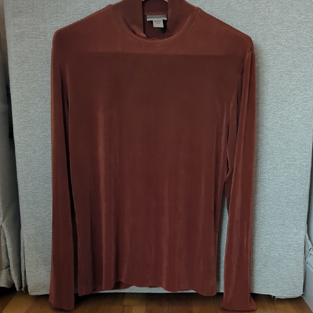 Chico's Traveler Mock Neck Long Sleeve Blouse Copper Autumn No-Wrinkle